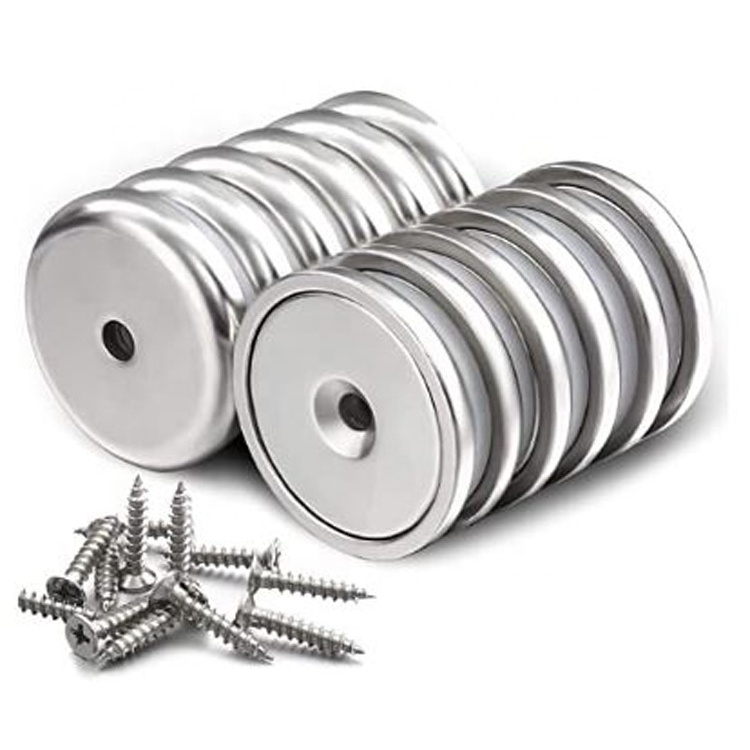 Round Base Cup Neodymium  Magnet 100LBS Strong Rare Earth Magnets with Heavy Duty Countersunk Hole and Stainless Screws