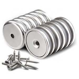 Round Base Cup Neodymium  Magnet 100LBS Strong Rare Earth Magnets with Heavy Duty Countersunk Hole and Stainless Screws