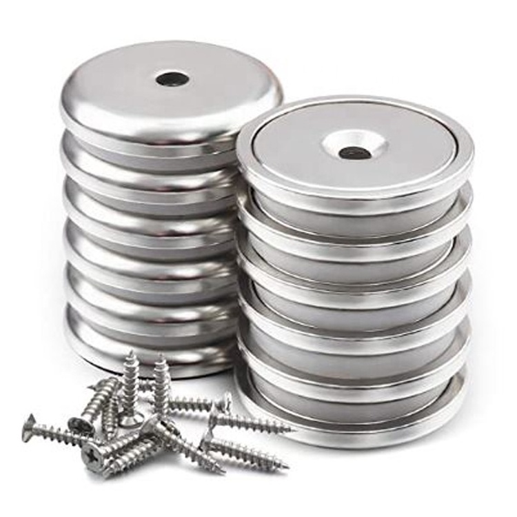 Round Base Cup Neodymium  Magnet 100LBS Strong Rare Earth Magnets with Heavy Duty Countersunk Hole and Stainless Screws