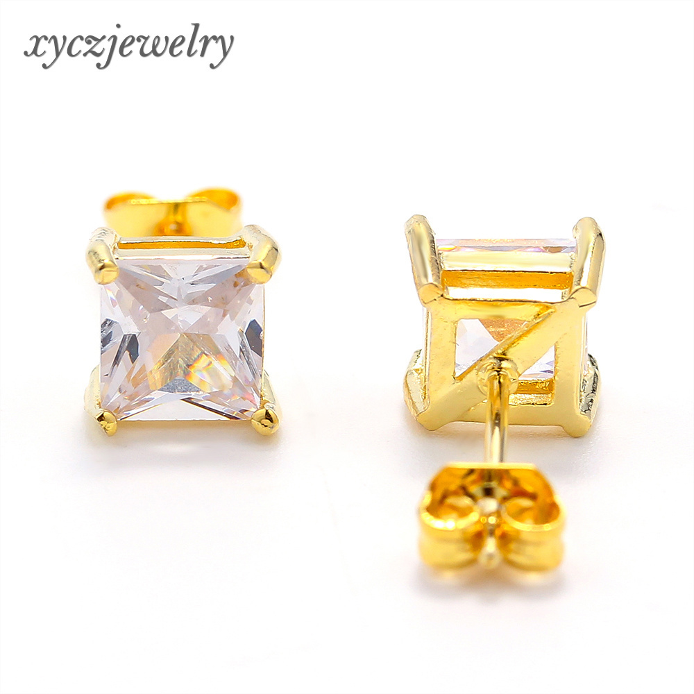 Vintage simple brass jewelry white crystal single stone 3-5mm square stud earring