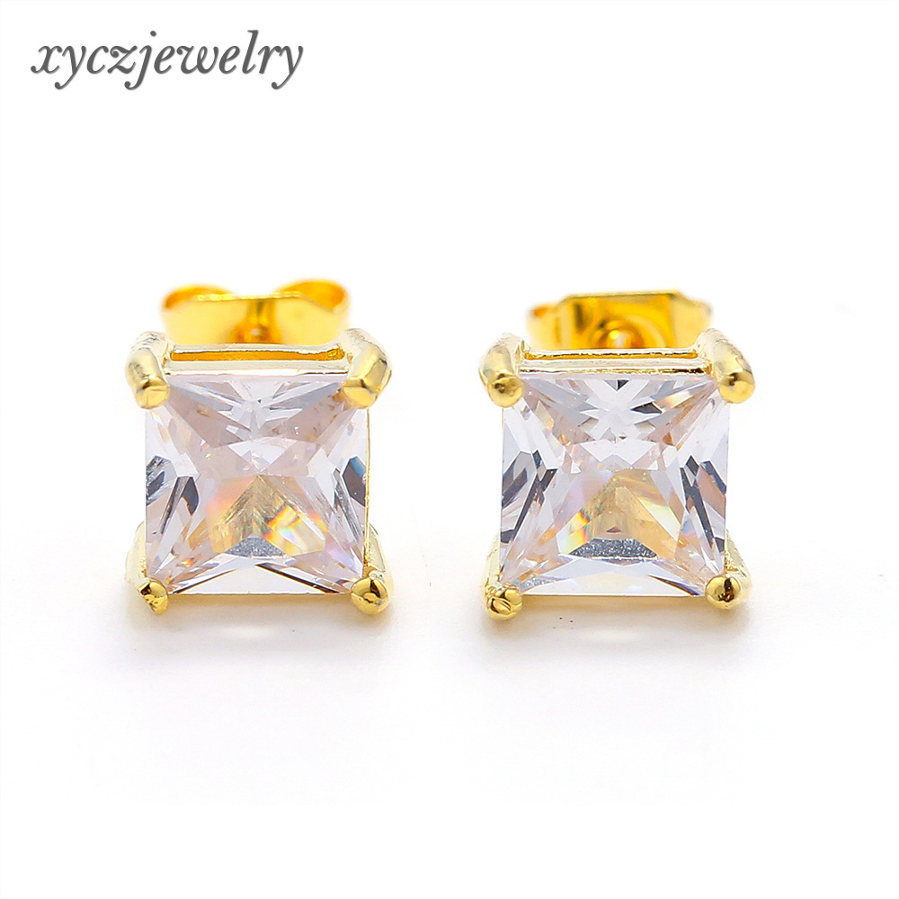 Vintage simple brass jewelry white crystal single stone 3-5mm square stud earring