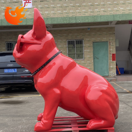 Custom Fiberglass Dog Sculpture Big Fashionable Red Resin French Bulldog Statue for Outdoor Decoration