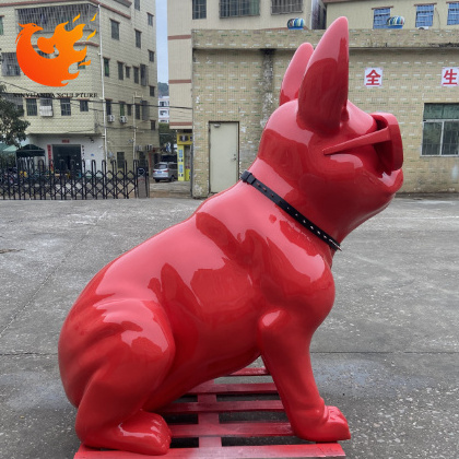 Custom Fiberglass Dog Sculpture Big Fashionable Red Resin French Bulldog Statue for Outdoor Decoration