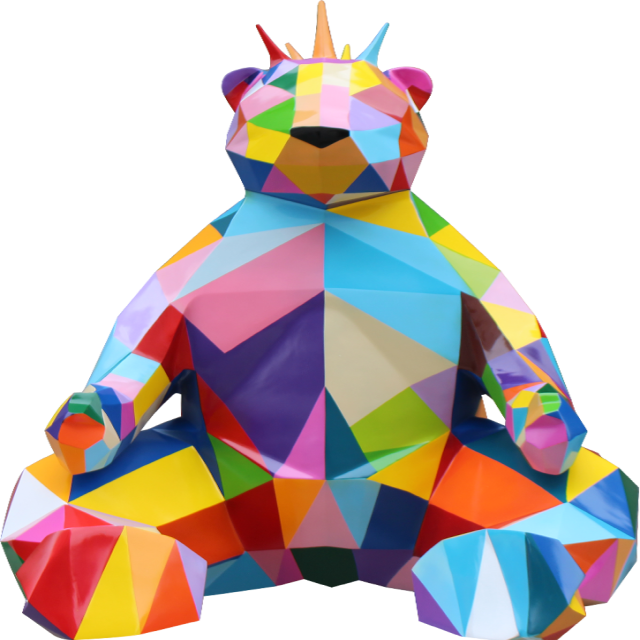 New Arrival Art Metal Resin Sculpture Fiberglass Geometric Painted Bear Statue for Outdoor Decoration