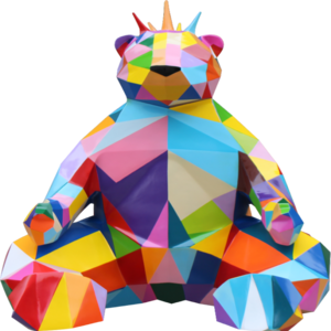 New Arrival Art Metal Resin Sculpture Fiberglass Geometric Painted Bear Statue for Outdoor Decoration