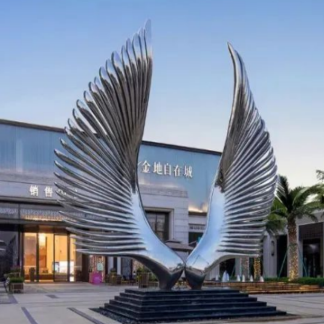 Polished Metal Art Statue Stainless Steel Wings Sculpture for Sale