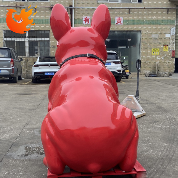 Custom Fiberglass Dog Sculpture Big Fashionable Red Resin French Bulldog Statue for Outdoor Decoration