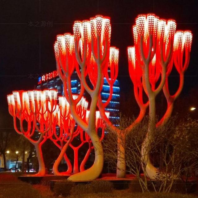 Factory Custom Resin Art Statue Fiberglass Luminous Tree Sculpture for Decoration