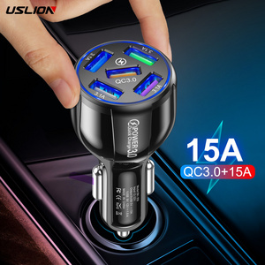 USLION QC3.0 Car Charger 5 USB Ports Car Phone Charger Mobile Phone Electric Car Adapter Blue Light for iphone 14 13 12