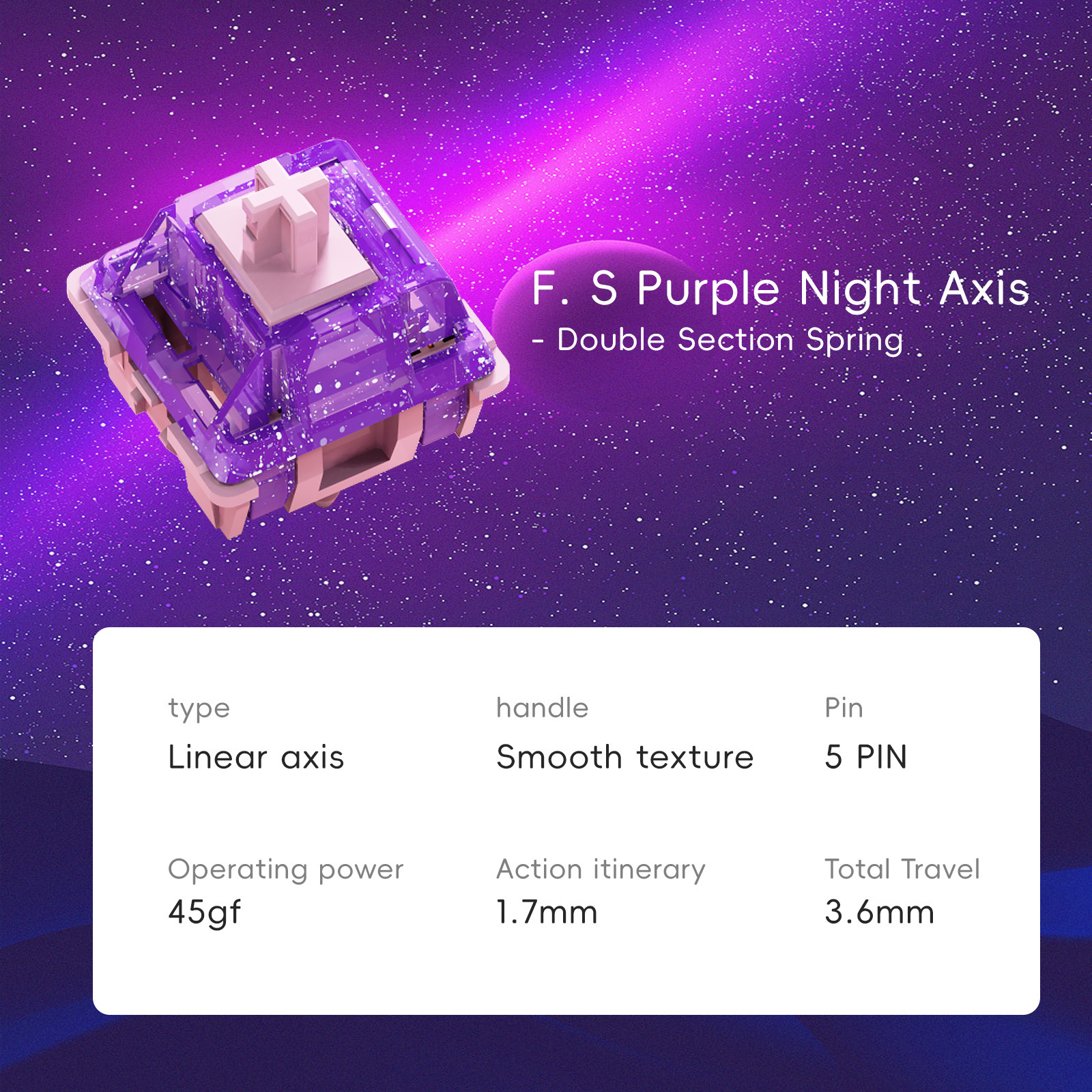 USLION F.S Purple Night Switches Mechanical Keyboard Linear 5 Pins POM Keyboard Switches