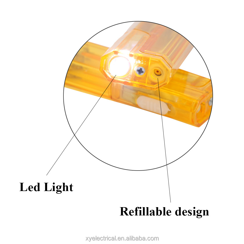 Stable quality multifunctional colored plastic refillable gas LED lighter with flashlight