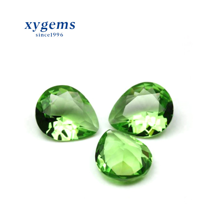 xygems Beautiful Apple Green Color Pear Cut Glass Synthetic Glass Gemstone