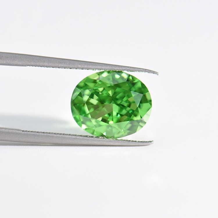 Artificial gemstones 5A coloured gemstones tsavorite green oval egg shape ice flower cut high carbon diamonds