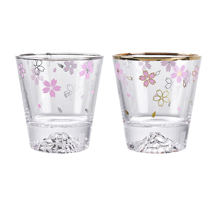 Fujiyama cherry blossom with Phnom Penh whisky cup,Whisky glass cup with golden rim ,Custom whisky cup