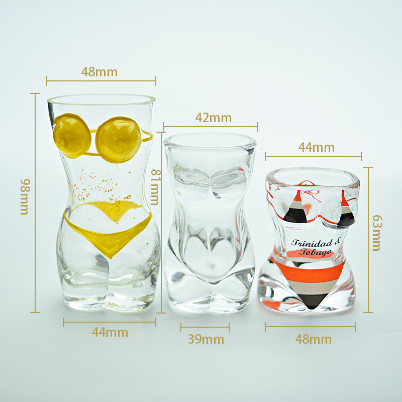 Unique design lady body shape party glassware custom made cool sexy shot glasses