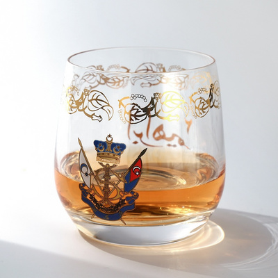 Personalized 250 ml Lead Free Crystal Customized Design Gold Logo Round Whiskey Glasses