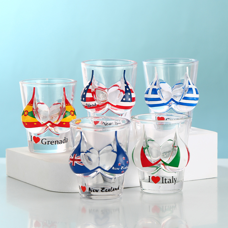 Creative design glass barware adult shot glass custom party bikini shot glasses