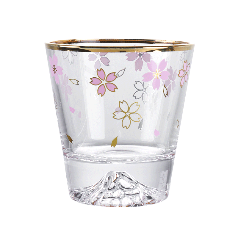 Fujiyama cherry blossom with Phnom Penh whisky cup,Whisky glass cup with golden rim ,Custom whisky cup