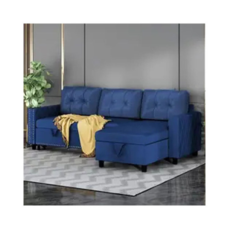 Dark blue sofa bed, pull-out sofa bed with detachable storage chain, 2-in-1 velvet cushion reversible sleep segmented sofa