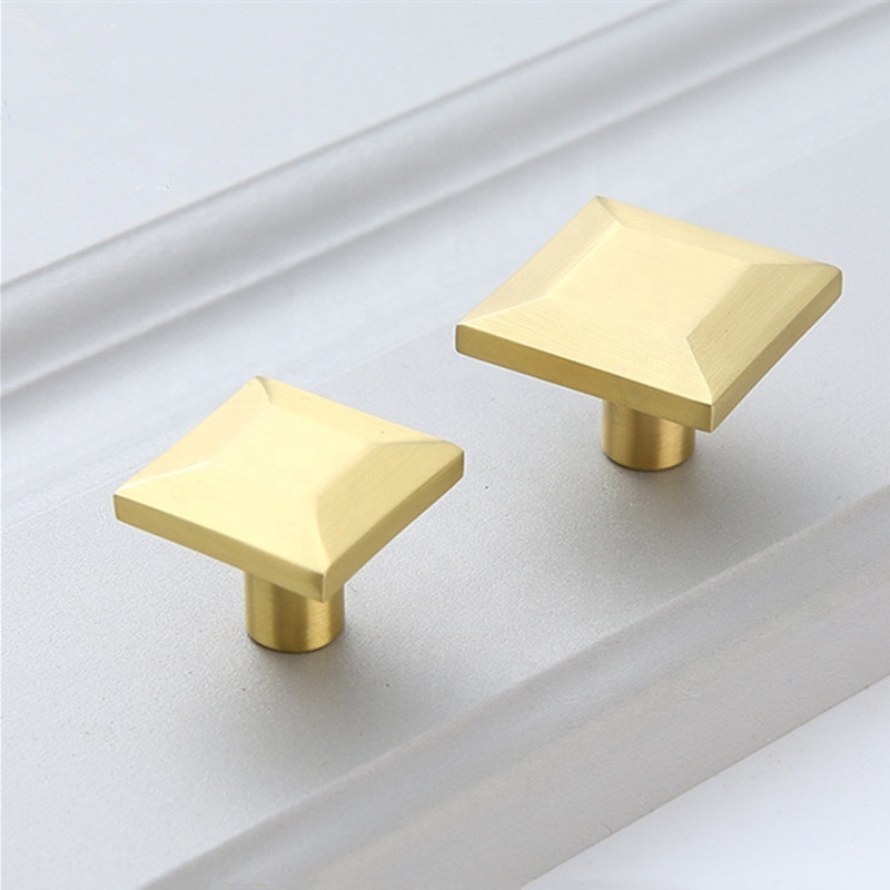 Solid Brass Square Cabinet Door Handle Gold Cupboard Drawer Knobs For Furniture Hardware