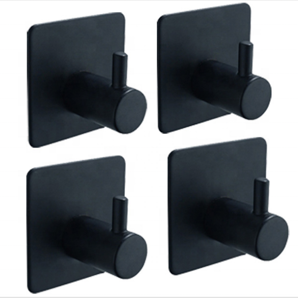 Self Adhesive Hook Matt Black Towel Hook For Bathroom Modern Robe Hook