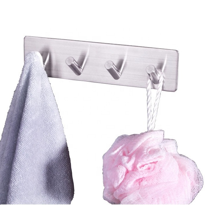 Self Adhesive Stainless Steel Wall Mount Cloth Towel Coat Rail Hanger Metal Hook