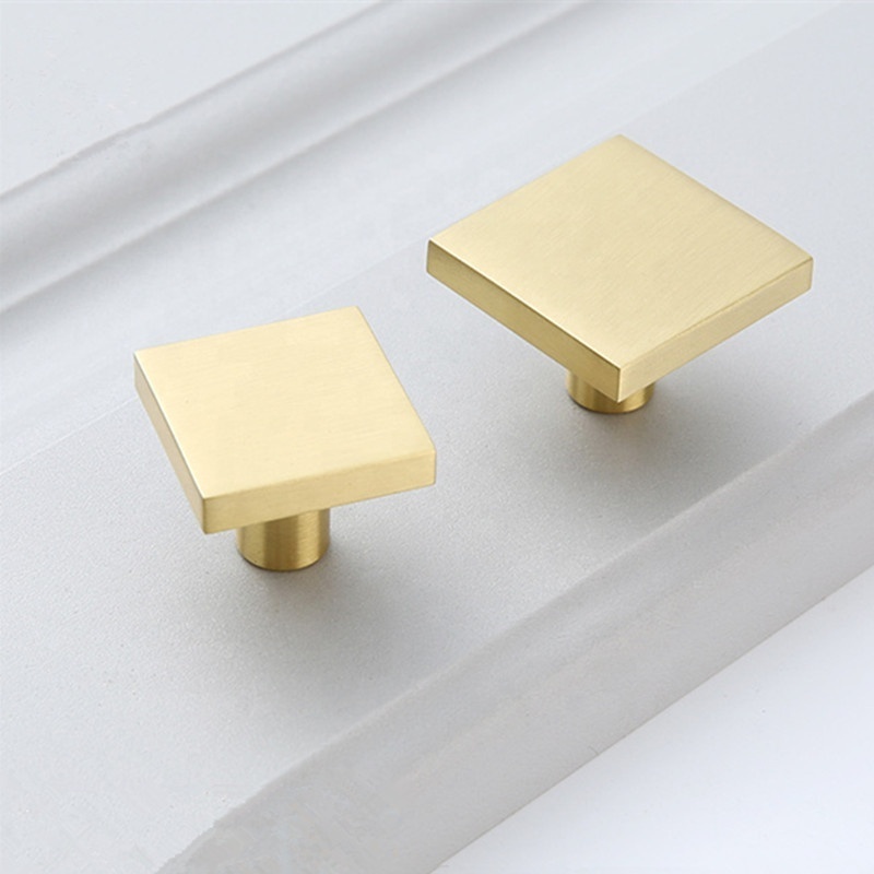 Solid Brass Square Cabinet Door Handle Gold Cupboard Drawer Knobs For Furniture Hardware