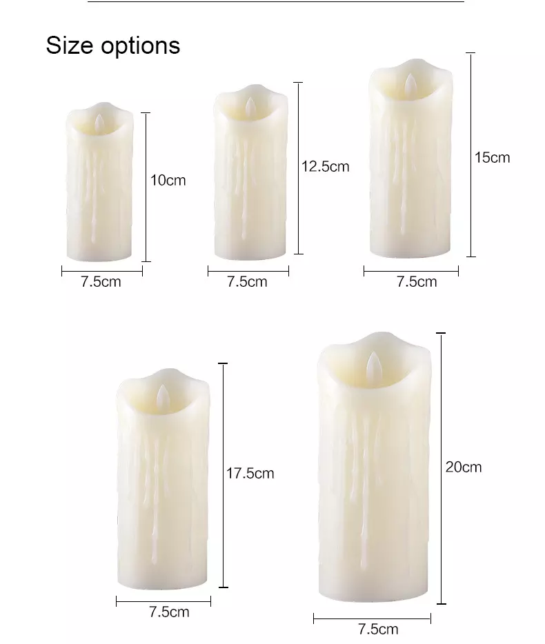 wholesale white light felectric led candle lameless pillar taper led candle with moving flame remote control