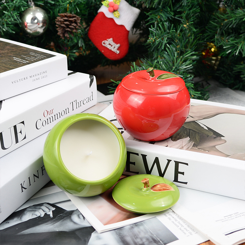 Hot selling wholesale scented candles Personalized decorative Christmas candles apple ceramic christmas candles soy wax