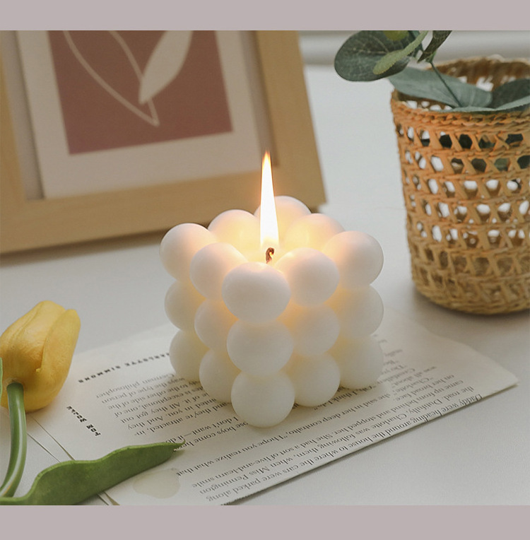 Wholesale 6x5.5cm bubble cube natural soy wax candles private label rubik's cube shaped candle