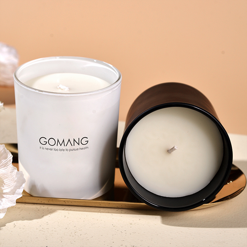 Gomang wholesale custom private label candles 8oz soy wax scented candle with wiite black glass jar