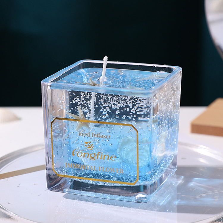 Aromatherapy Natural Shell Pearl Jelly Scented Candles with Transparent square Glass