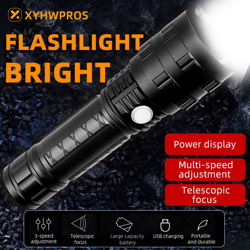 High Lumen Xhp50 Flashlight Rechargeable Telescopic Zoomable Power Display Led Flashlights Tactical 5000 Lumen Hand Torch Light