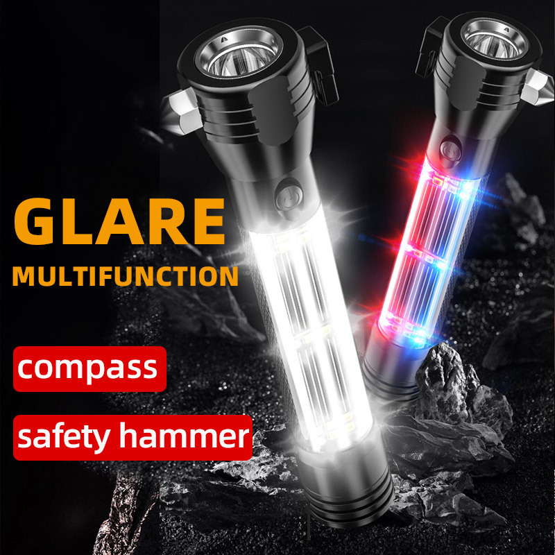 High Power 10In1 Car Emergency Aluminum Rescue Escape Solar Rechargeable 18650 Hand Torch Light 1000m Long Range LED Flashlight