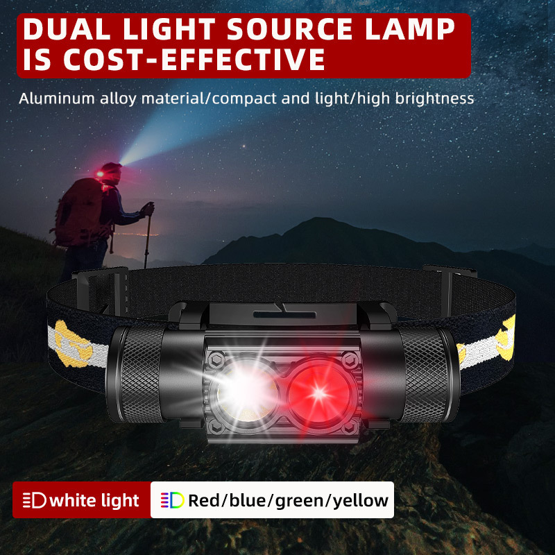 High Power Headlamp Waterproof Rechargeable Led Headlamp Red Safety Light Portable Head Lamp Outdoor Torch Blue