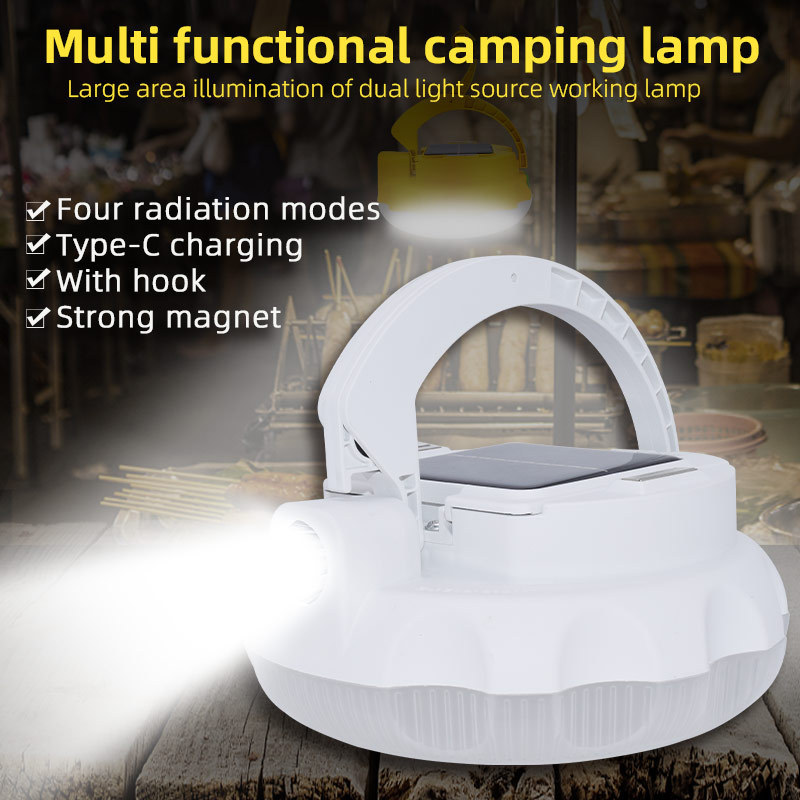 Solar Led Camping Light 4 Modes Portable Tent Lamp USB C Rechargeable Tent Lantern Multi Function Garden Fishing Emergency