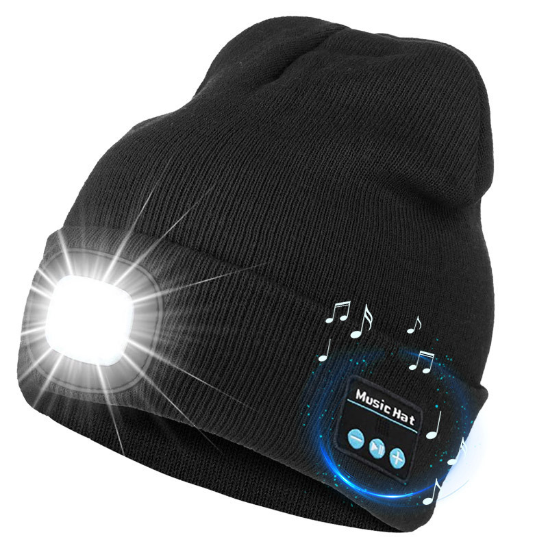 Winter Warm Knitted Hats Headphone Rechargeable Bright LED Headlamp Unisex Beanie Hat For Running Hiking Camping Ice Fishing