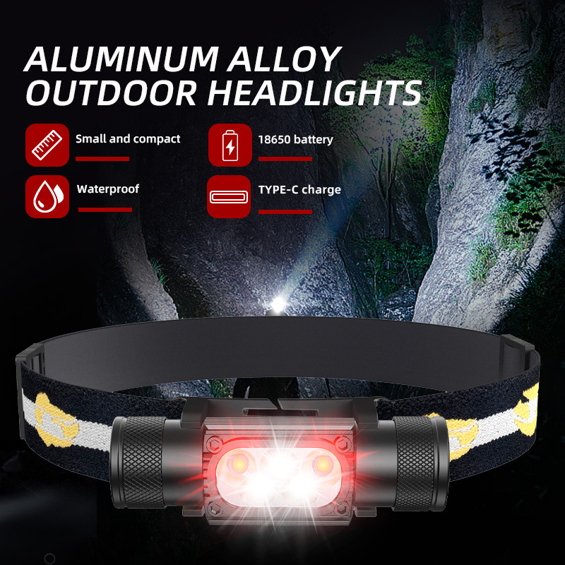 Waterproof USB Type-C Rechargeable LED Head lamp 18650 Led light headlamp for camping headlamp