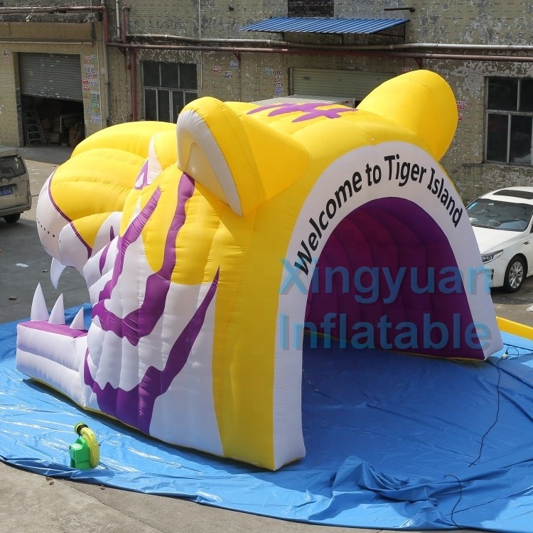 2024 Hot sale custom inflatable tiger head mascot tunnel entrance for football game