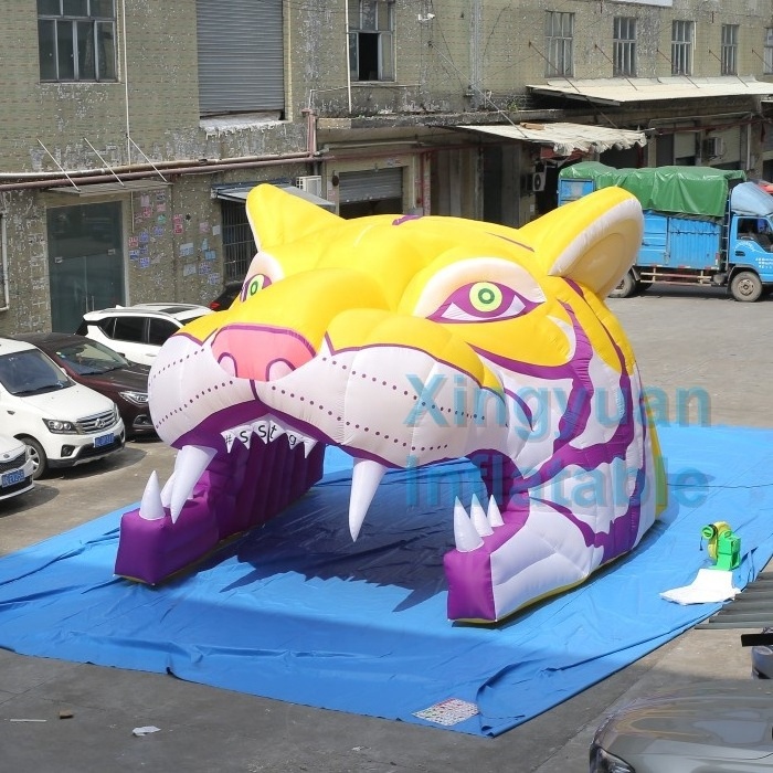 2024 Hot sale custom inflatable tiger head mascot tunnel entrance for football game