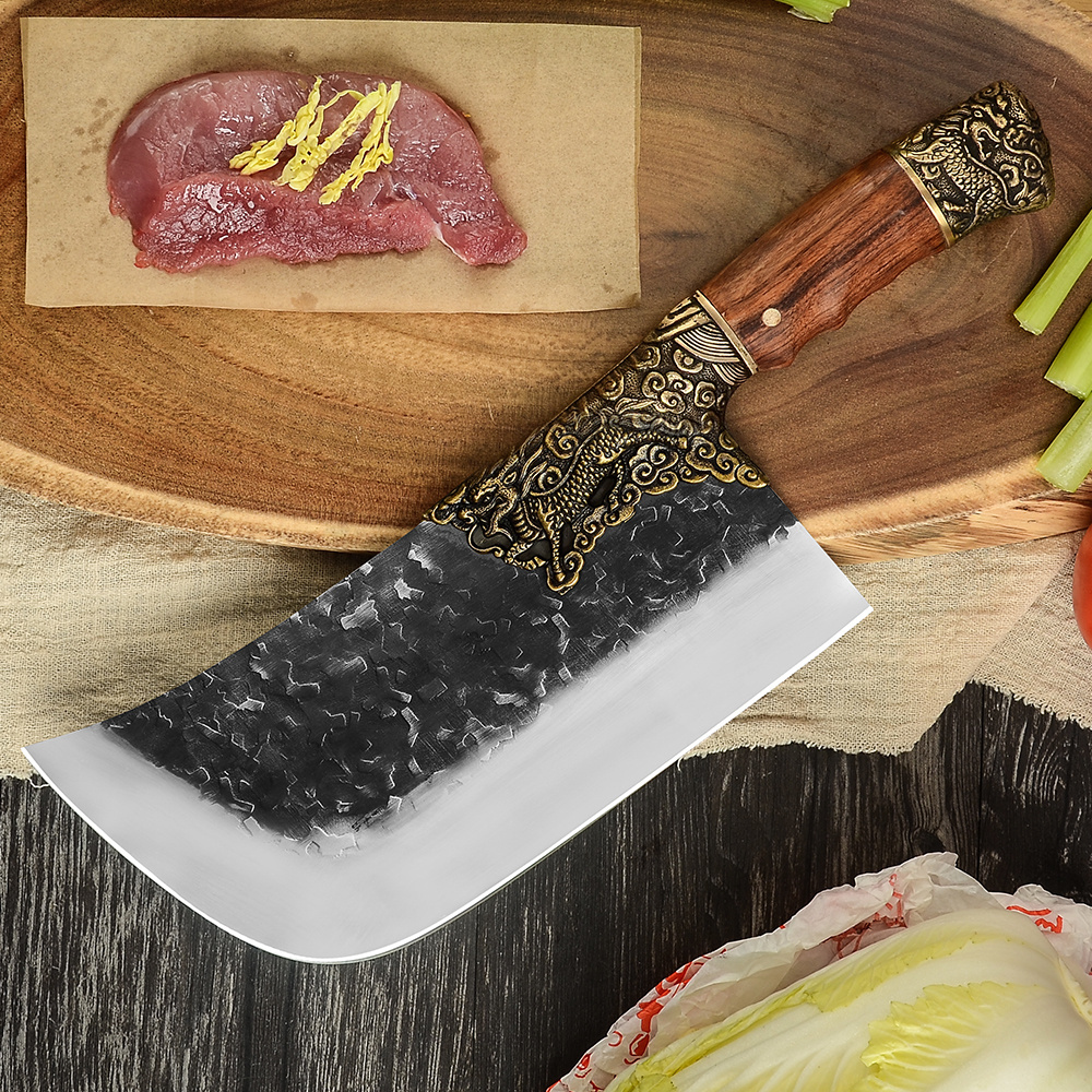 High Quality Custom Kitchen Knives Solid Wood Carbon Steel 9 Inch Hand Craft Handmade Forged Bone Chopper Bone Cutting Knife