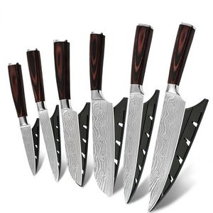 Xingye Kitchen Knives 7cr17 Stainless Steel 6 Piece Wood Handle Super Sharp Damascus Pattern 2021 Pakistan Germany Knife Set