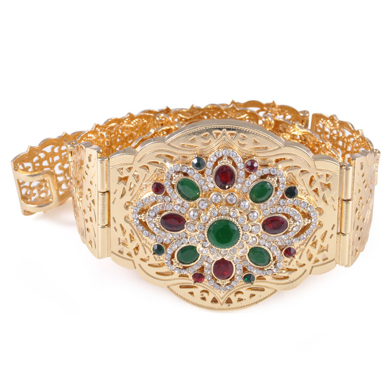 Marocain Wedding Belt Zinc Alloy Plating Gold And Silver With Colorful Rhinestone Waist Belt For Arabic Dress