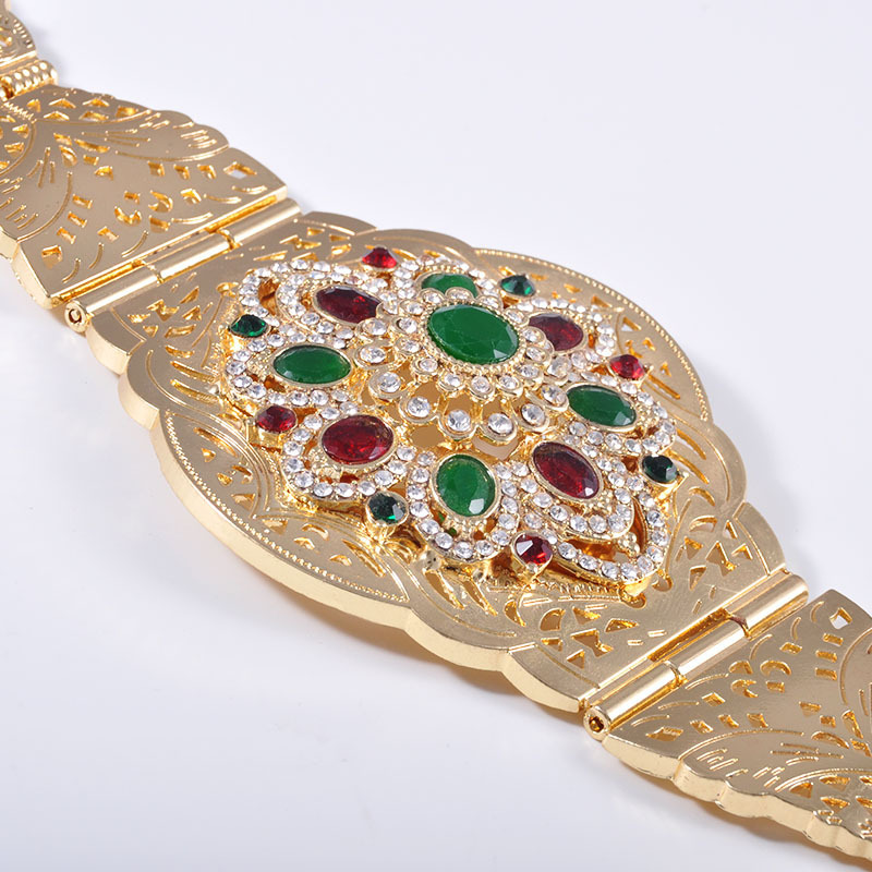 Marocain Wedding Belt Zinc Alloy Plating Gold And Silver With Colorful Rhinestone Waist Belt For Arabic Dress