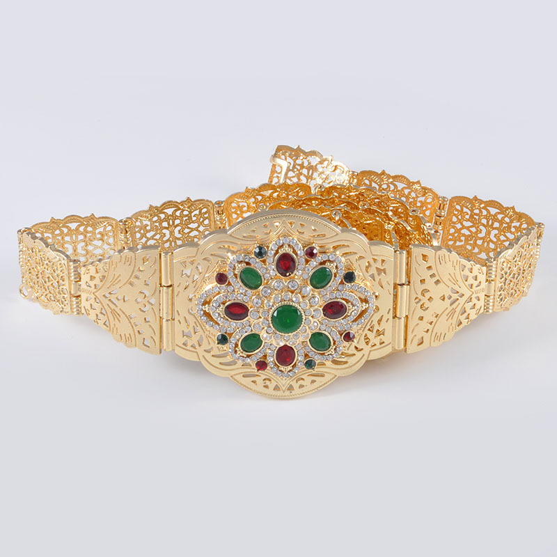 Marocain Wedding Belt Zinc Alloy Plating Gold And Silver With Colorful Rhinestone Waist Belt For Arabic Dress