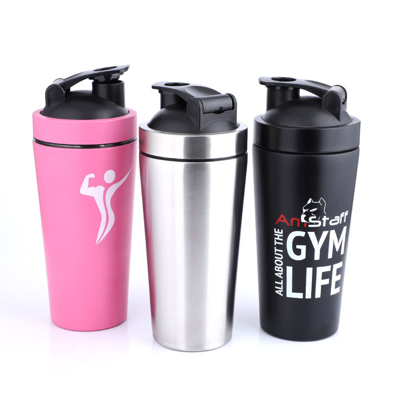 custom 500ml 750ml shaker cup single wall stainless steel protein shaker bottle