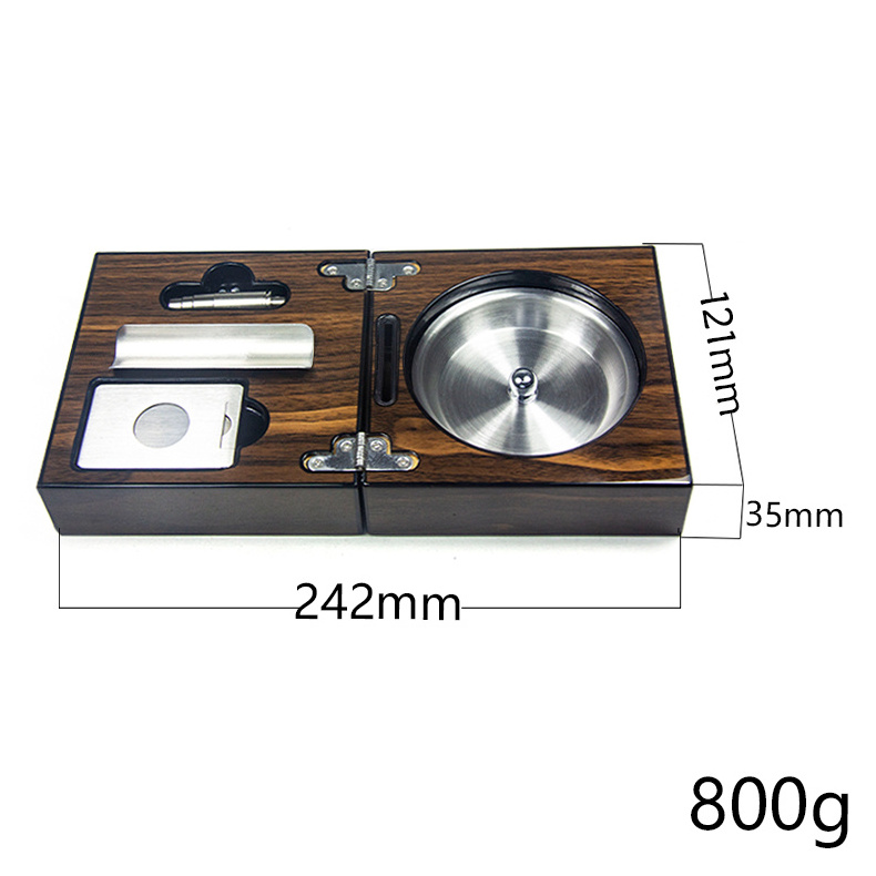 AS272201 Fashion Design Multifunction Black Wood Grain Piano Paint Cigar Ashtray Cigar Punch Smoking Accessories