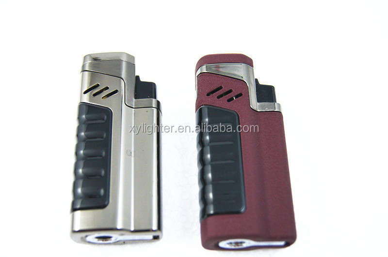 XY011305 High Quality Zinc Alloy Quad Torch Lighter Flame Cigar Metal Lighter With CR Cigar Puncher Cutter Gas Lighters