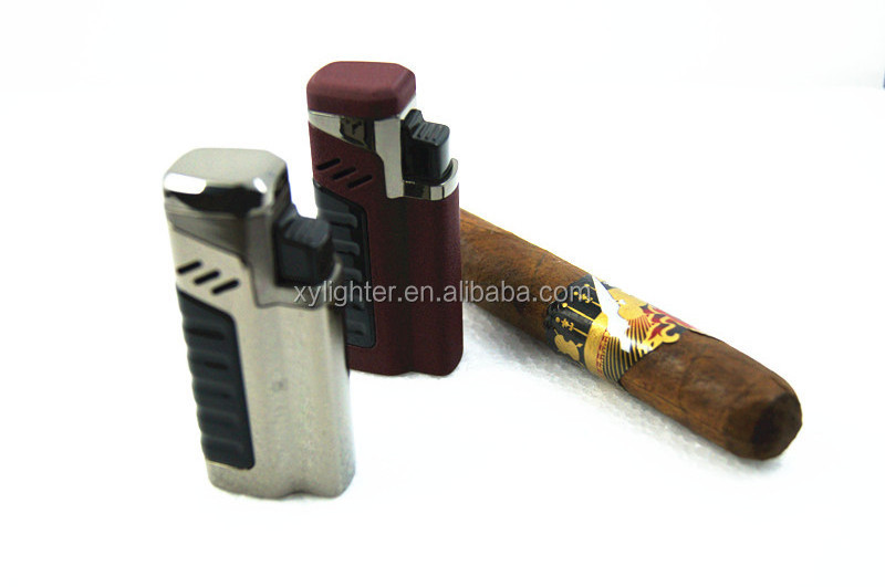 XY011305 High Quality Zinc Alloy Quad Torch Lighter Flame Cigar Metal Lighter With CR Cigar Puncher Cutter Gas Lighters