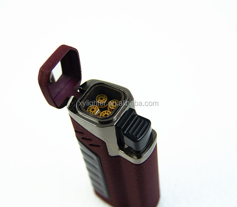 XY011305 High Quality Zinc Alloy Quad Torch Lighter Flame Cigar Metal Lighter With CR Cigar Puncher Cutter Gas Lighters